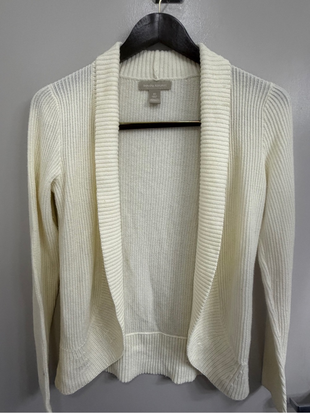 Banana Republic Cream Ribbed Shawl-Collar Open Cardigan